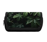 HETVBNS Green Leaves Pattern Pencil Case Extra Large, Double Layer Pencil Pouch with Zipper, Portable Cosmetic Bags for Travel, Office Stationery Organizer for Women Men