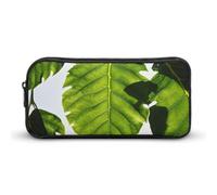 HETVBNS Green Leaves Pattern Pencil Case Large Capacity Zipper Pouch, Durable Pencil Box Organizer, Portable Small Cosmetic Bag for Office, Travel