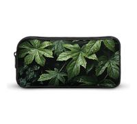 HETVBNS Green Leaves Pattern Pencil Case Large Capacity Zipper Pouch, Durable Pencil Box Organizer, Portable Small Cosmetic Bag for Office, Travel