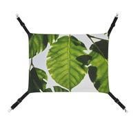 HETVBNS Green Leaves Pattern Pet Hammock for Cats & Dogs, Soft Breathable Canvas Hanging Hammock with Adjustable Straps, Comfortable & Durable Hanging Bed for Small to Medium Pets