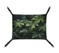 HETVBNS Green Leaves Pattern Pet Hammock for Cats & Dogs, Soft Breathable Canvas Hanging Hammock with Adjustable Straps, Comfortable & Durable Hanging Bed for Small to Medium Pets