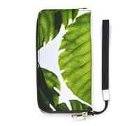 HETVBNS Green Leaves Pattern Wallet, Elegant Wristlet Wallet with Multi-Card Slots, PU Leather Long Purse for Women, Men