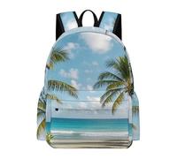 HETVBNS Green Palm Trees Ocean Backpack for Men Women, Durable Oxford Cloth Laptop Backpack, Lightweight Minimalism Bookbag for Work, Travel