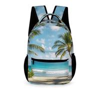 HETVBNS Green Palm Trees Ocean Backpack for Men Women, Durable Small Backpack Casual Lightweight Daypack for Travel Bag