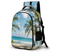 HETVBNS Green Palm Trees Ocean Backpack with Multiple Pockets, Large Capacity Laptop Backpack Unisex Durable Daypack for Travel, Work