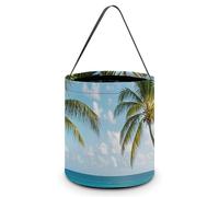 HETVBNS Green Palm Trees Ocean Candy Bag Halloween Trick Or Treat Bucket 7.9x8.3in, Reusable Gift Bags for Party Holiday Wedding