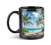 HETVBNS Green Palm Trees Ocean Coffee Mug, Ceramic Mug with Handle - Double-Sided Print, Elegant 11oz Coffee Cup for Women Men, Dishwasher Safe