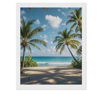 HETVBNS Green Palm Trees Ocean Diamond Painting Kits for Adults, Full Round Drill DIY Diamond Art for Beginners, 5D Gem Art and Crafts for Home Wall Decor 16"x20"