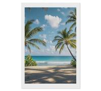 HETVBNS Green Palm Trees Ocean Diamond Painting Kits for Adults, Full Round Drill DIY Diamond Art for Beginners, 5D Gem Art and Crafts for Home Wall Decor 8"x12"