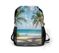 HETVBNS Green Palm Trees Ocean Drawstring Backpack, Dry Wet Separate Gym Bag Unisex Sports Drawstring Bag for Work, Fitness