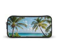 HETVBNS Green Palm Trees Ocean Pencil Case Large Capacity, Durable Pencil Pouch Portable Small Cosmetic Bag with Metal Zipper, Simple Makeup Pouch Aesthetic Toiletry Bag for Travel Office