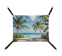 HETVBNS Green Palm Trees Ocean Pet Hammock for Cats & Dogs, Soft Breathable Canvas Hanging Hammock with Adjustable Straps, Comfortable & Durable Hanging Bed for Small to Medium Pets