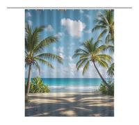 HETVBNS Green Palm Trees Ocean Shower Curtain for Bathroom, Waterproof Shower Curtain with 12 Hooks, Modern Bath Curtains for Tub, Shower, 56.30x70.87Inch（143x180cm）