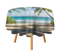 HETVBNS Green Palm Trees Ocean Tablecloth - Wrinkle & Stain Resistant, 60x60in Round Polyester Table Cloth, Elegant Decor Table Cover for Dining, Parties, Patio