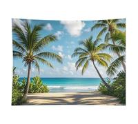 HETVBNS Green Palm Trees Ocean Tapestry Wall Hanging - 60"x80" Aesthetic Tapestries Soft Polyester Wall Art Decor Large Tapestry for Bedroom Living Room Dorm Backdrop, Hanging Kit Included