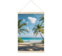 HETVBNS Green Palm Trees Ocean Wall Art, 15.7 X 23.6 Inch Reusable Magnetic Poster Hanger - Canvas Poster Included, Complete Hanging Kit for Posters, Art, Maps
