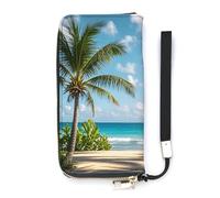 HETVBNS Green Palm Trees Ocean Wallet, Elegant Wristlet Wallet with Multi-Card Slots, PU Leather Long Purse for Women, Men