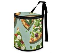 HETVBNS Green Pizza Slices Car Trash Can with Lid, Leakproof Hanging Automotive Trash Bin, Waterproof Garbage Storage Bag for Vehicles, RV, Bathroom, Office