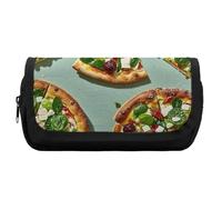 HETVBNS Green Pizza Slices Pencil Case Extra Large, Double Layer Pencil Pouch with Zipper, Portable Cosmetic Bags for Travel, Office Stationery Organizer for Women Men
