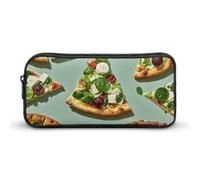 HETVBNS Green Pizza Slices Pencil Case Large Capacity Zipper Pouch, Durable Pencil Box Organizer, Portable Small Cosmetic Bag for Office, Travel