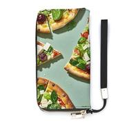 HETVBNS Green Pizza Slices Wallet, Elegant Wristlet Wallet with Multi-Card Slots, PU Leather Long Purse for Women, Men