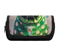 HETVBNS Green Polka Dot Pug Pencil Case Extra Large, Double Layer Pencil Pouch with Zipper, Portable Cosmetic Bags for Travel, Office Stationery Organizer for Women Men