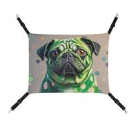 HETVBNS Green Polka Dot Pug Pet Hammock for Cats & Dogs, Soft Breathable Canvas Hanging Hammock with Adjustable Straps, Comfortable & Durable Hanging Bed for Small to Medium Pets