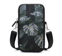 HETVBNS Grey Gold Plant Leaves Cell Phone Bag with Detachable Strap, Aesthetic Mini Sling Bag Small Crossbody Bag for Phone