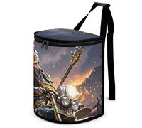HETVBNS Guan Yu Rides A Motorcycle Car Trash Can with Lid, Leakproof Hanging Automotive Trash Bin, Waterproof Garbage Storage Bag for Vehicles, RV, Bathroom, Office