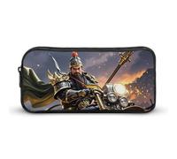 HETVBNS Guan Yu Rides A Motorcycle Pencil Case Large Capacity, Durable Pencil Pouch Portable Small Cosmetic Bag with Metal Zipper, Simple Makeup Pouch Aesthetic Toiletry Bag for Travel Office
