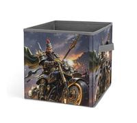 HETVBNS Guan Yu Rides A Motorcycle Storage Bins 10.6 Inch, Oxford Fabric Foldable Storage Cube Organizer Basket with Handles, Fabric Bins for Closet Shelves, Toys, Clothes, Books, Bedroom