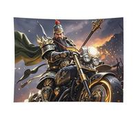 HETVBNS Guan Yu Rides A Motorcycle Tapestry Wall Hanging - 30"x40" Aesthetic Tapestries Soft Polyester Wall Art Decor Large Tapestry for Bedroom Living Room Dorm Backdrop, Hanging Kit Included