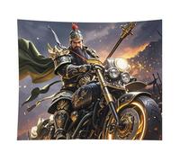 HETVBNS Guan Yu Rides A Motorcycle Tapestry Wall Hanging - 50"x60" Aesthetic Tapestries Soft Polyester Wall Art Decor Large Tapestry for Bedroom Living Room Dorm Backdrop, Hanging Kit Included