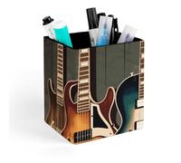 HETVBNS Guitars Art Pen Holder for Desk - PU Leather Square Desk Organizer Travel Makeup Brush Storage Stylish Pencil Holder Desktop Stationery Organizer for Office & Home