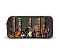 HETVBNS Guitars Art Pencil Case Large Capacity, Durable Pencil Pouch Portable Small Cosmetic Bag with Metal Zipper, Simple Makeup Pouch Aesthetic Toiletry Bag for Travel Office