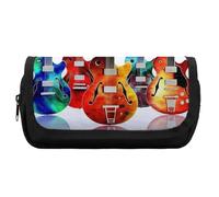 HETVBNS Guitars Pencil Case Extra Large, Double Layer Pencil Pouch with Zipper, Portable Cosmetic Bags for Travel, Office Stationery Organizer for Women Men