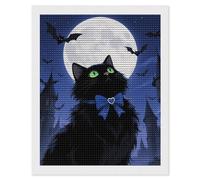 HETVBNS Halloween Black Cat Diamond Painting Kits for Adults, Full Round Drill DIY Diamond Art for Beginners, 5D Gem Art and Crafts for Home Wall Decor 16"x20"