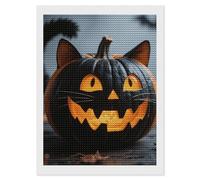 HETVBNS Halloween Black Cat Pumpkin Diamond Painting Kits for Adults, Full Round Drill DIY Diamond Art for Beginners, 5D Gem Art and Crafts for Home Wall Decor 12"x16"