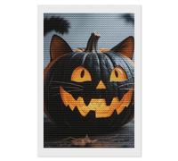 HETVBNS Halloween Black Cat Pumpkin Diamond Painting Kits for Adults, Full Round Drill DIY Diamond Art for Beginners, 5D Gem Art and Crafts for Home Wall Decor 8"x12"