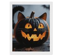 HETVBNS Halloween Black Cat Pumpkin Diamond Painting Kits for Adults, Full Round Drill DIY Diamond Art for Beginners, 5D Gem Art and Crafts for Home Wall Decor 16"x20"