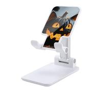 HETVBNS Halloween Black Cat Pumpkin Phone Stand for Desk - Adjustable & Foldable Tablet Stand Portable Cell Phone Stand Holder Compatible with 4-13" Smartphones, Tablets