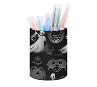HETVBNS Halloween Goth Pen Holder for Desk PU Leather Round Desk Organizer Multifunctional Makeup Brush Storage Aesthetic Desktop Supplies Stylish Pencil Holder for Office & Home