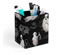 HETVBNS Halloween Goth Pen Holder for Desk - PU Leather Square Desk Organizer Travel Makeup Brush Storage Stylish Pencil Holder Desktop Stationery Organizer for Office & Home