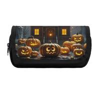 HETVBNS Halloween Night Pencil Case Extra Large, Double Layer Pencil Pouch with Zipper, Portable Cosmetic Bags for Travel, Office Stationery Organizer for Women Men