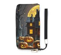 HETVBNS Halloween Night Wallet, Elegant Wristlet Wallet with Multi-Card Slots, PU Leather Long Purse for Women, Men