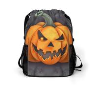 HETVBNS Halloween Pumpkin Drawstring Backpack, Dry Wet Separate Gym Bag Unisex Sports Drawstring Bag for Work, Fitness