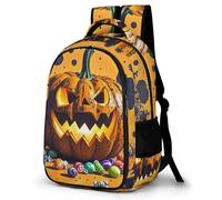 HETVBNS Halloween Pumpkin Monster Backpack with Multiple Pockets, Large Capacity Laptop Backpack Unisex Durable Daypack for Travel, Work