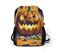 HETVBNS Halloween Pumpkin Monster Drawstring Backpack, Dry Wet Separate Gym Bag Unisex Sports Drawstring Bag for Work, Fitness