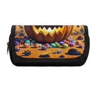 HETVBNS Halloween Pumpkin Monster Pencil Case Extra Large, Double Layer Pencil Pouch with Zipper, Portable Cosmetic Bags for Travel, Office Stationery Organizer for Women Men