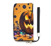 HETVBNS Halloween Pumpkin Monster Wallet, Elegant Wristlet Wallet with Multi-Card Slots, PU Leather Long Purse for Women, Men